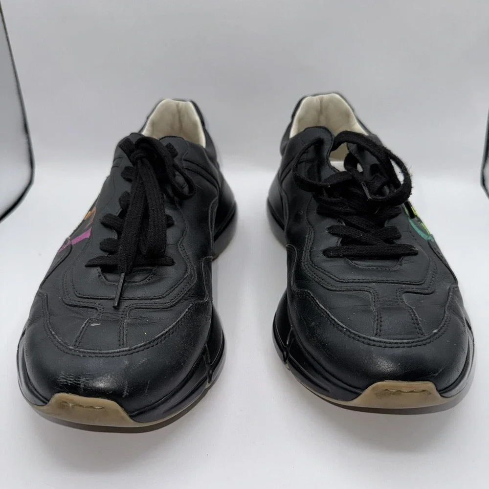 Gucci Men's 11 Black Rhyton‎ Iridescent Rainbow Logo Apollo Nero Sneaker Shoes